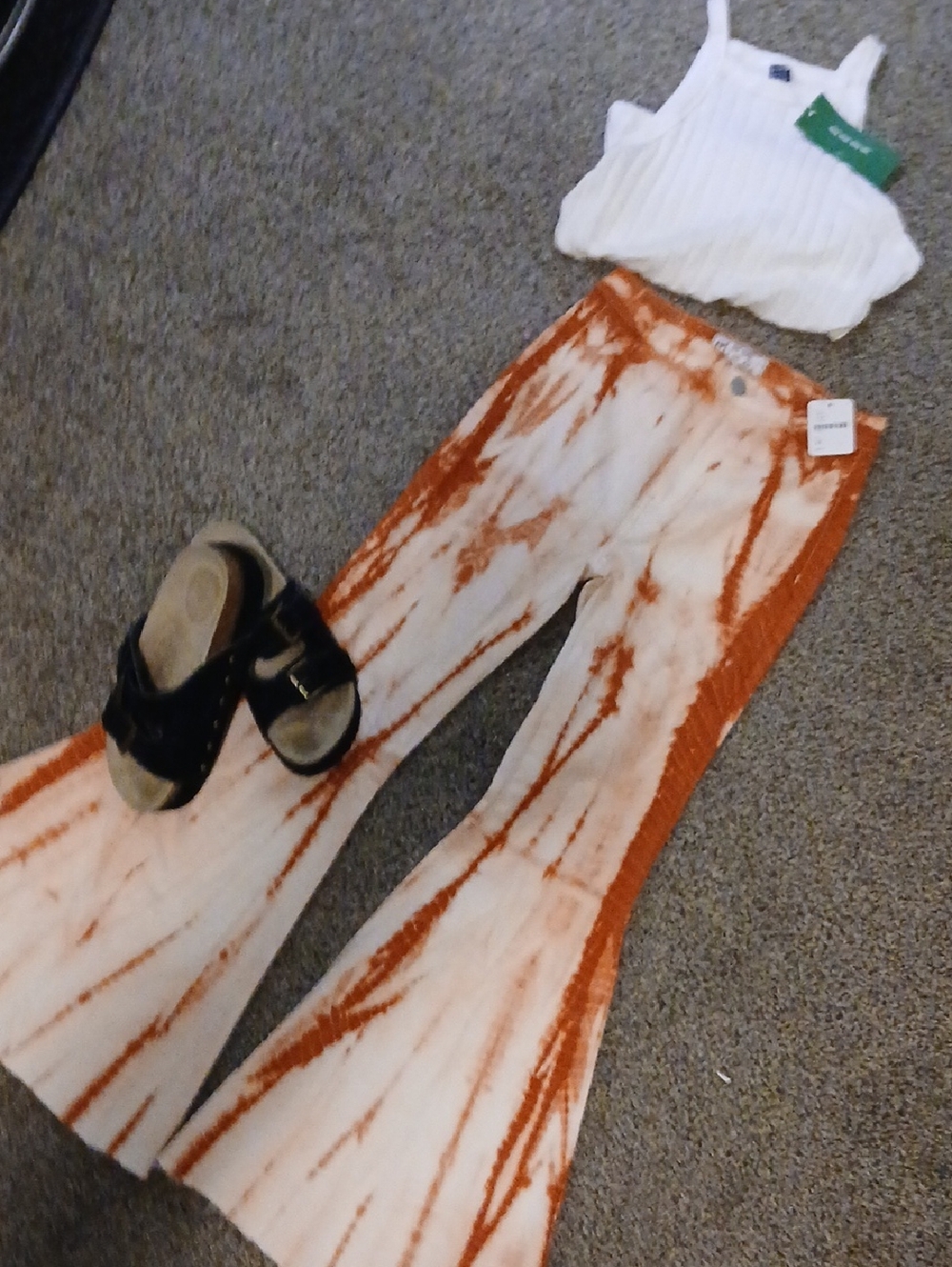 Free People Tie-Dye High-Rise Pants in Rust and Cream